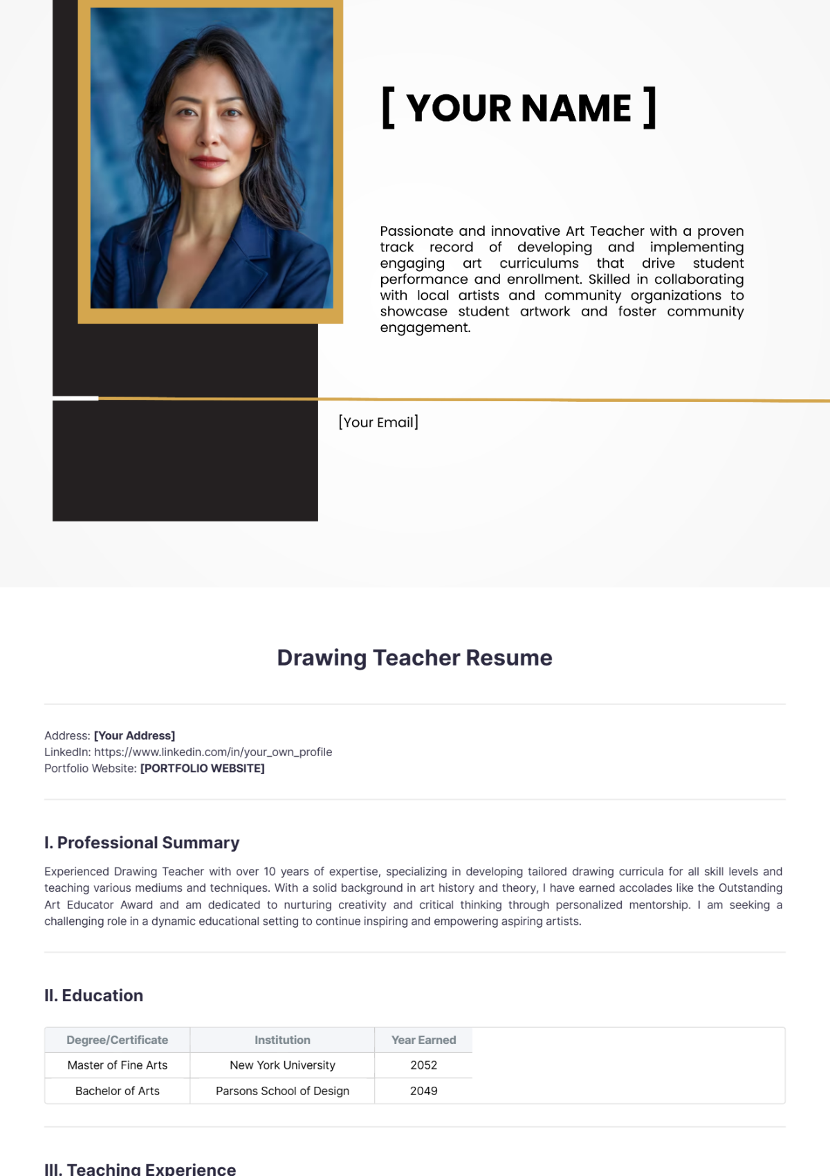 drawing teacher resume