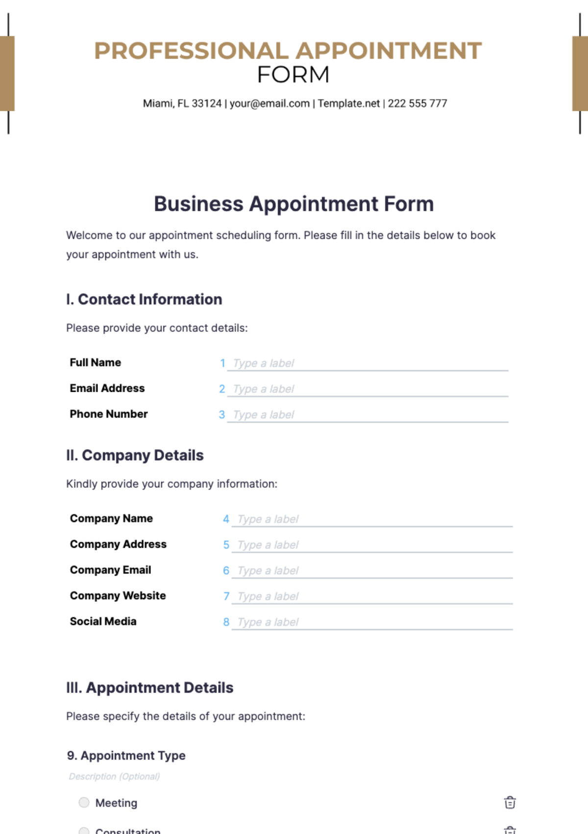 Business Appointment Form Template