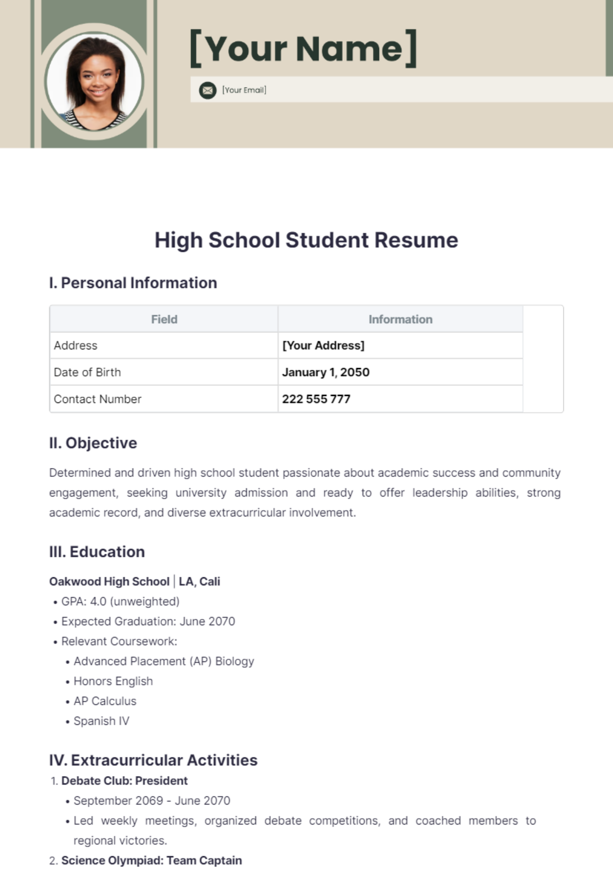 High School Student Resume - Edit Online & Download