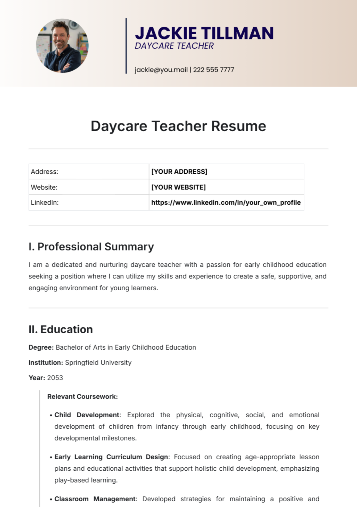 Daycare Teacher Resume Template - Edit Online & Download