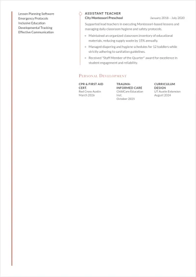 Free Daycare Teacher ATS Resume Template, AI Resume Builder