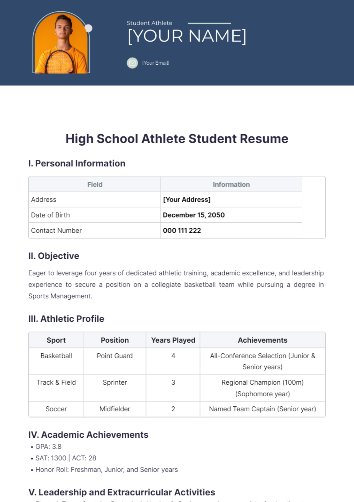 High School Athlete Student Resume - Edit Online & Download