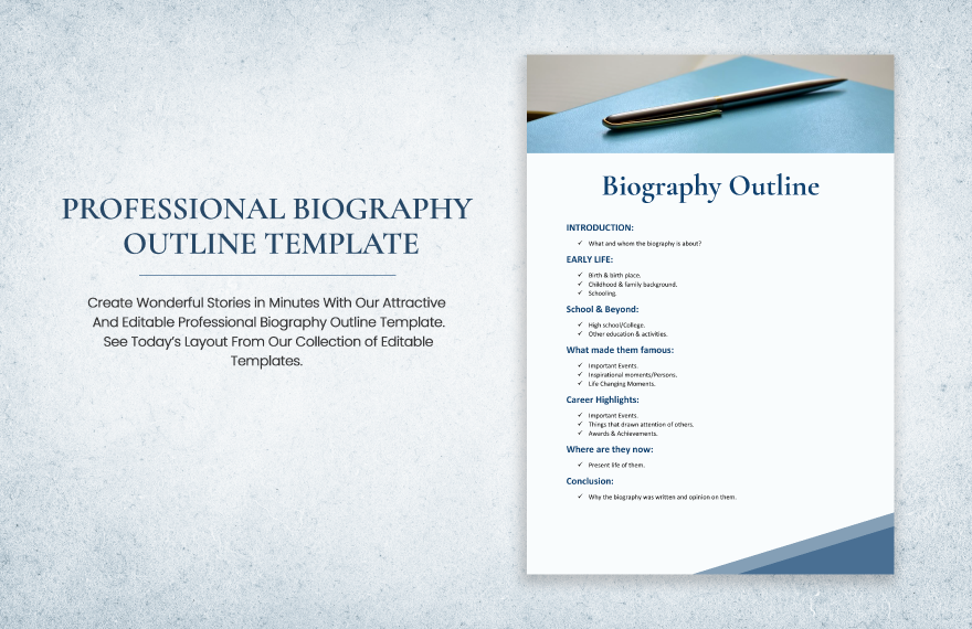 Professional Biography Outline Template in Word, Google Docs, PDF, Apple Pages