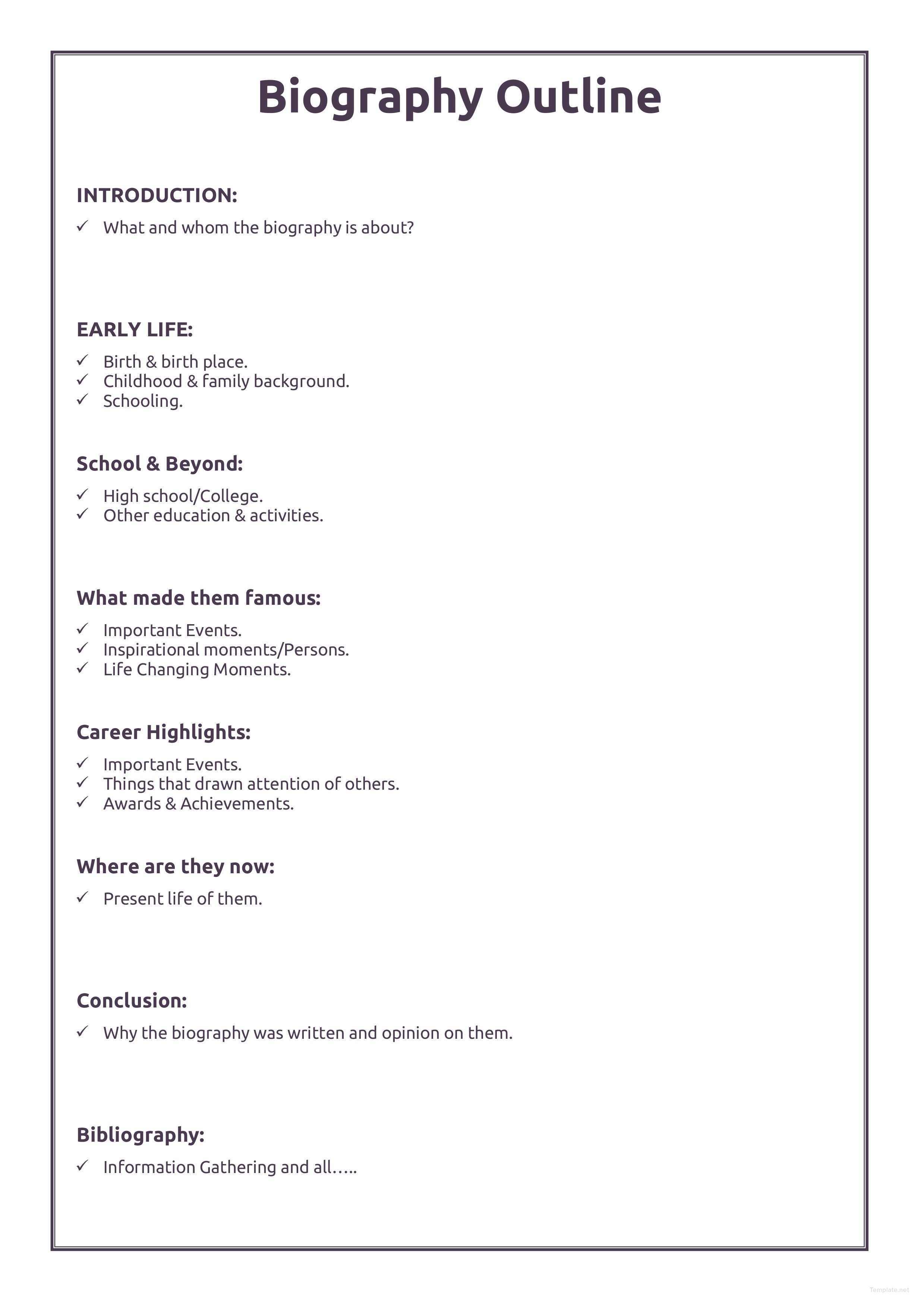 Professional Biography Outline Template in Microsoft Word