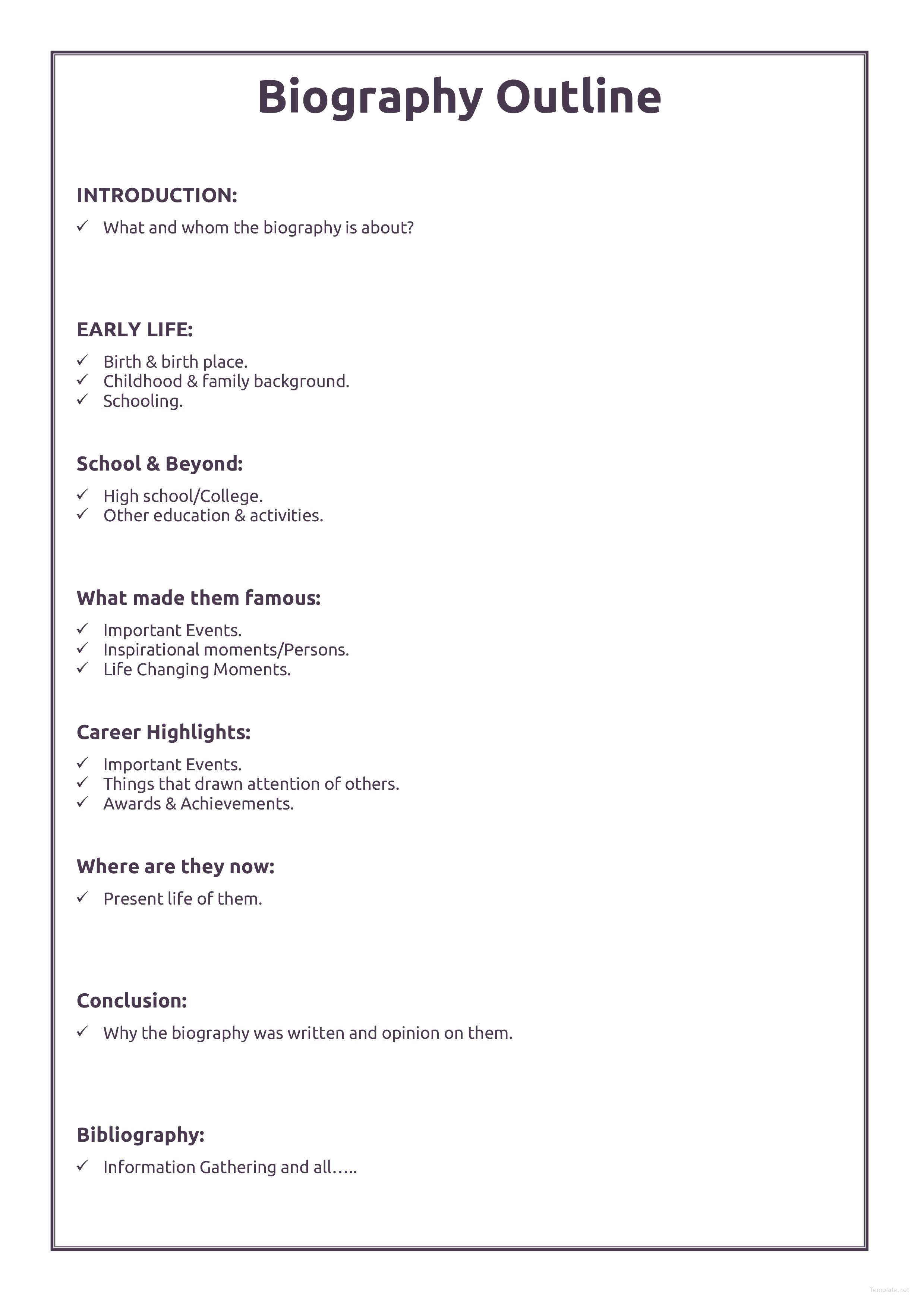 format for writing a biography report