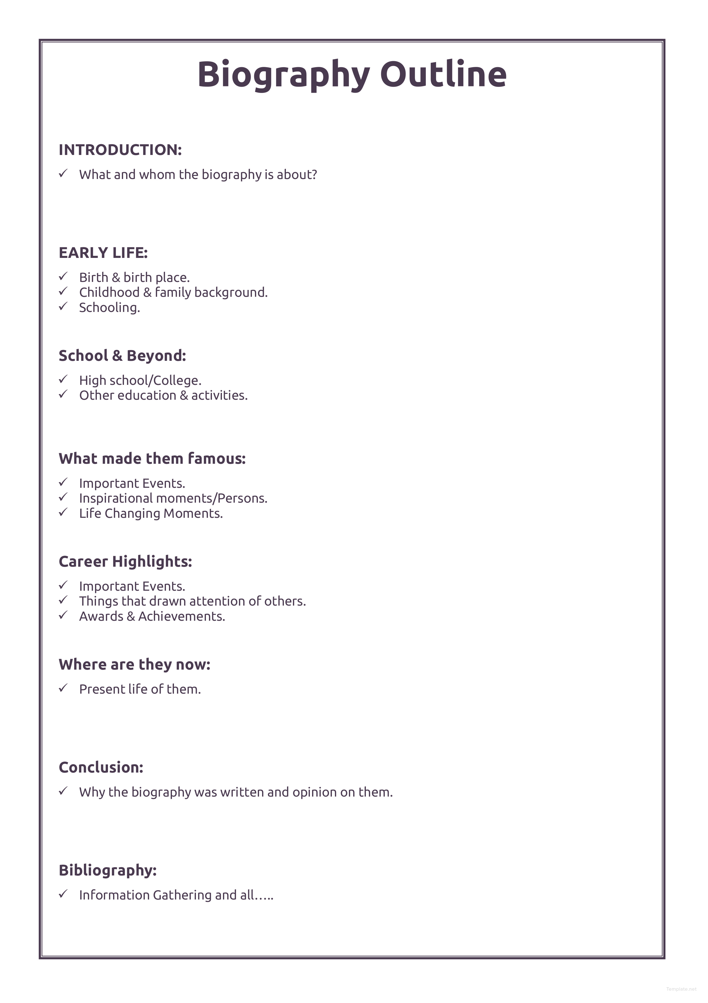 Professional Biography Outline Template In Microsoft Word Template