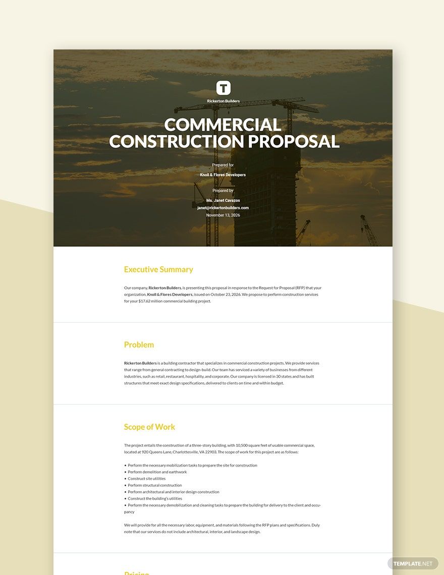 Commercial Construction Proposal Template Google Docs, Word, Apple