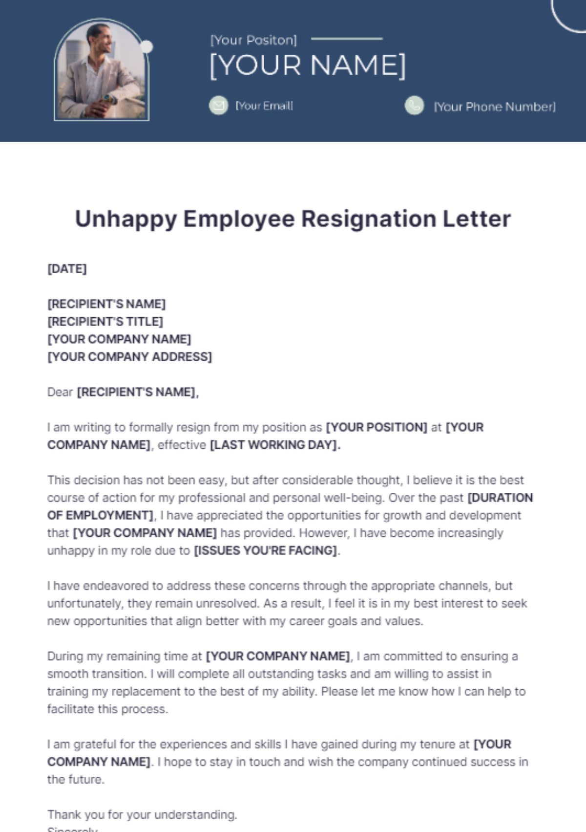 Unhappy Employee Resignation Letter Template - Edit Online & Download