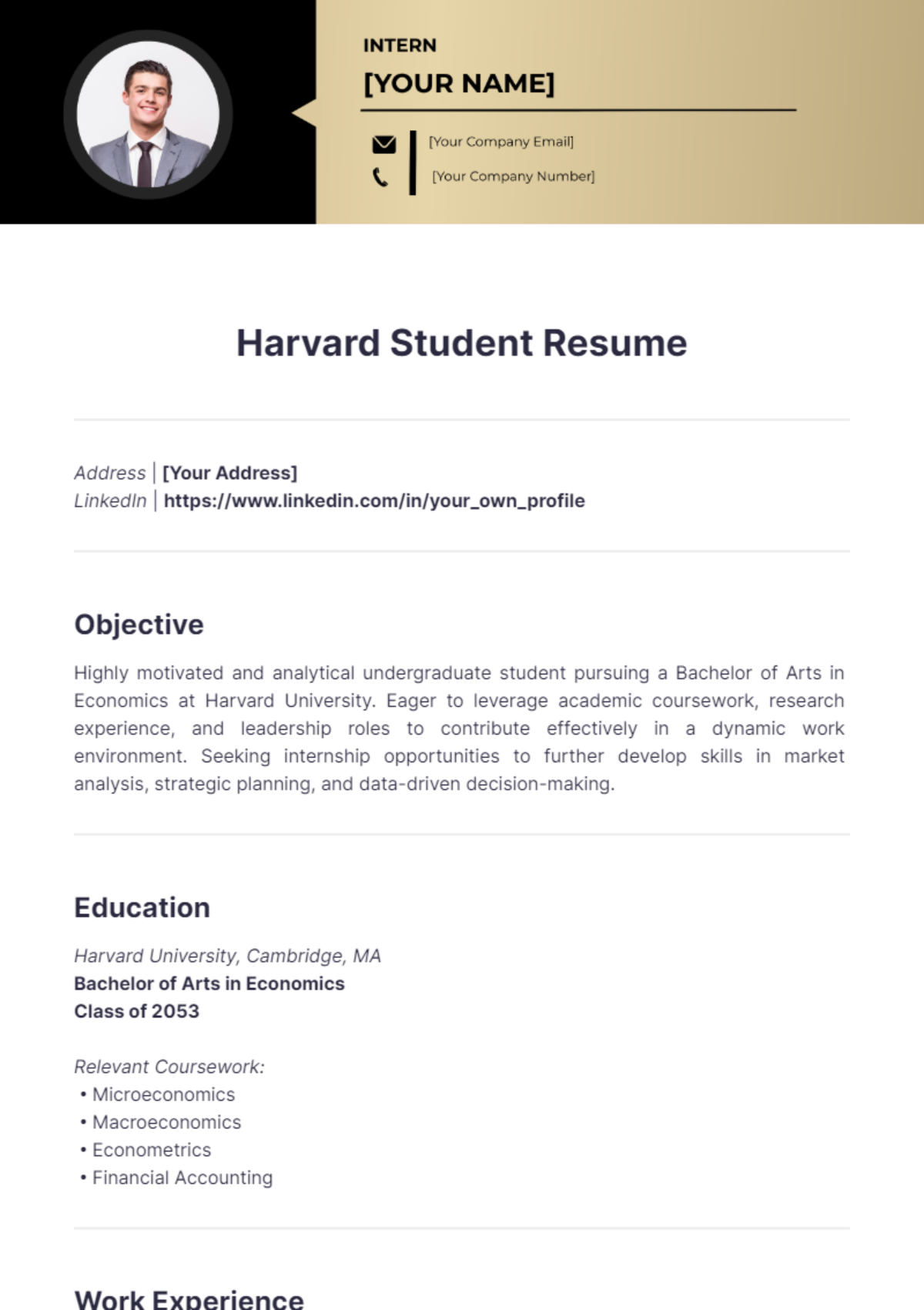 Harvard Student Resume - Edit Online & Download Example | Template.net