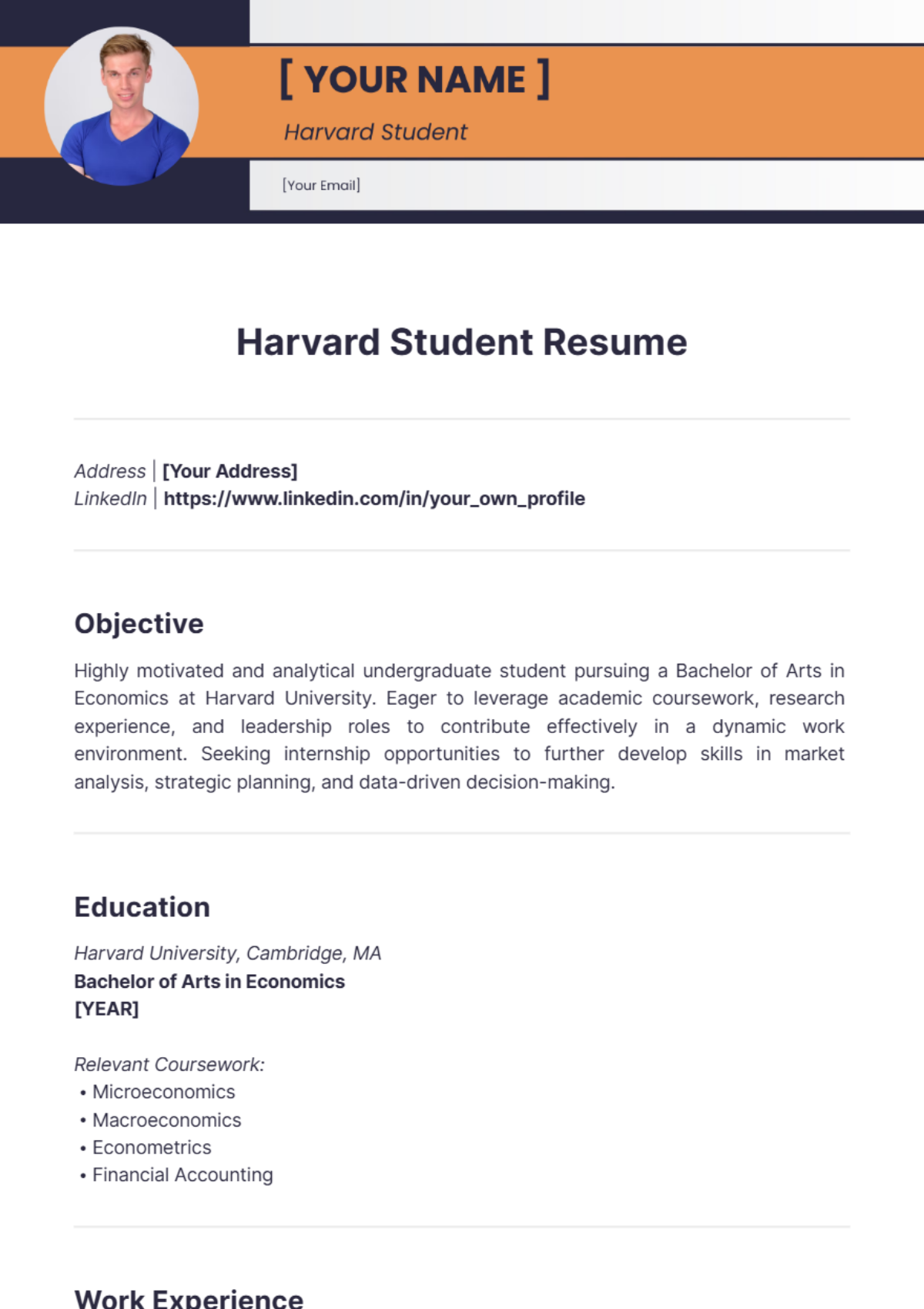 Harvard Student Resume - Edit Online & Download