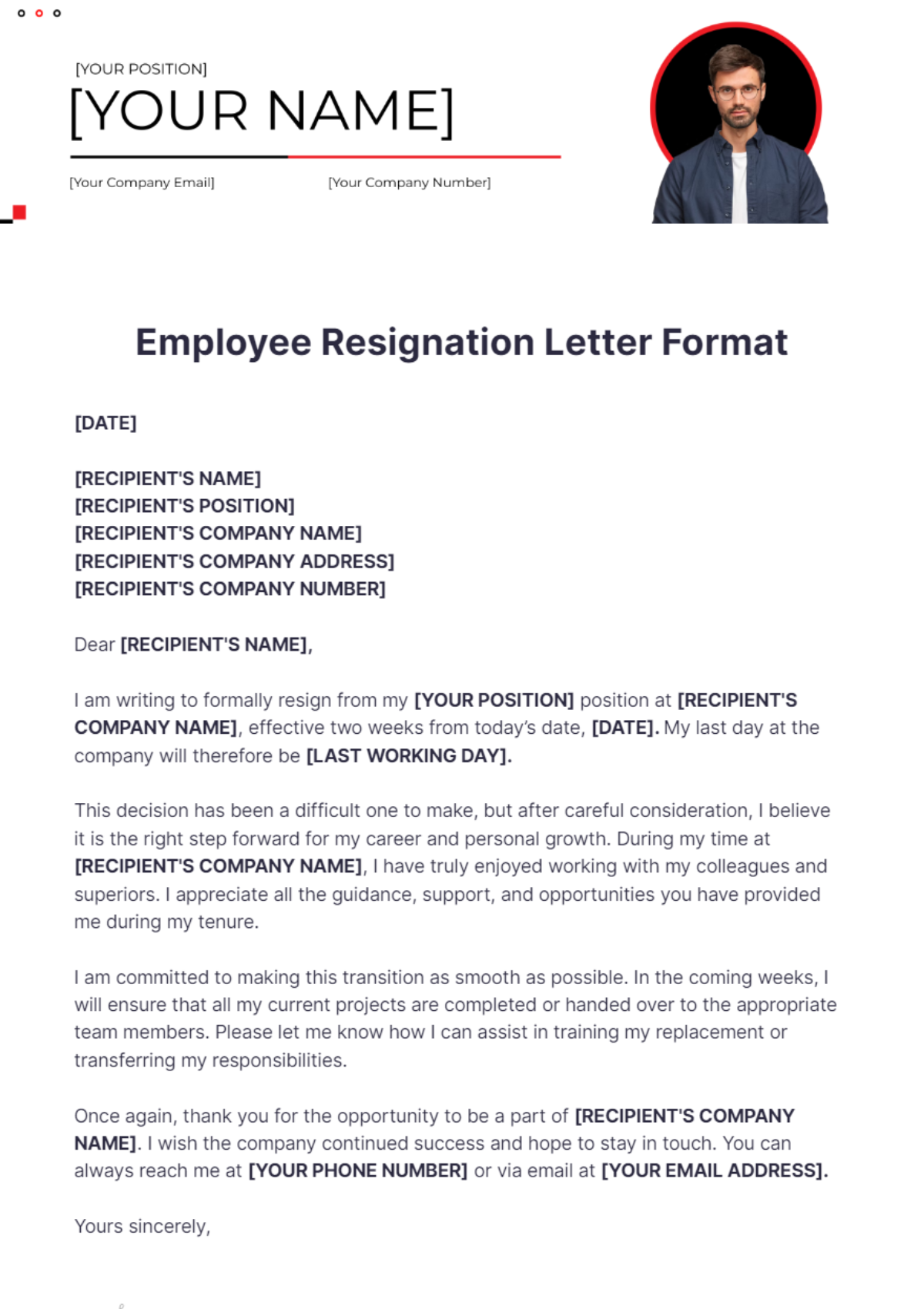 Employee Resignation Letter Format Template - Edit Online & Download