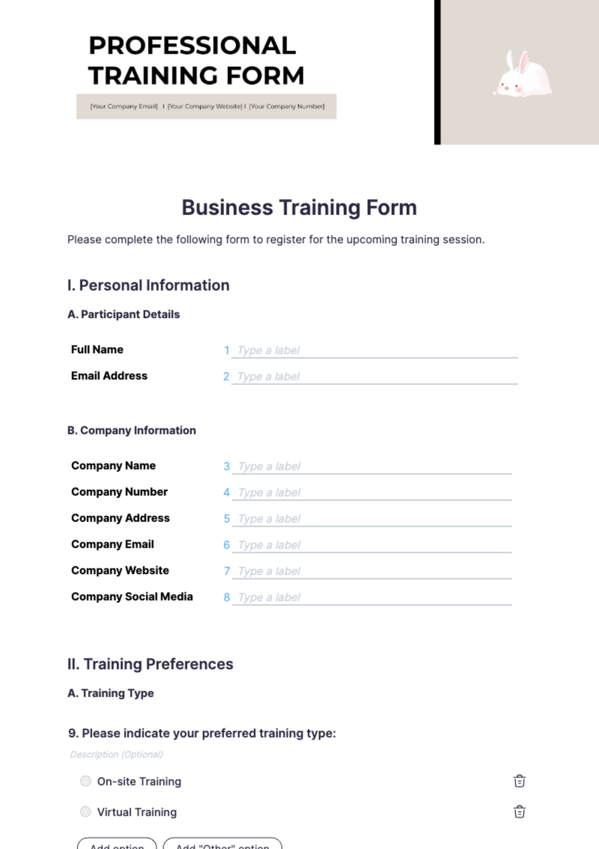 Business Training Form Template