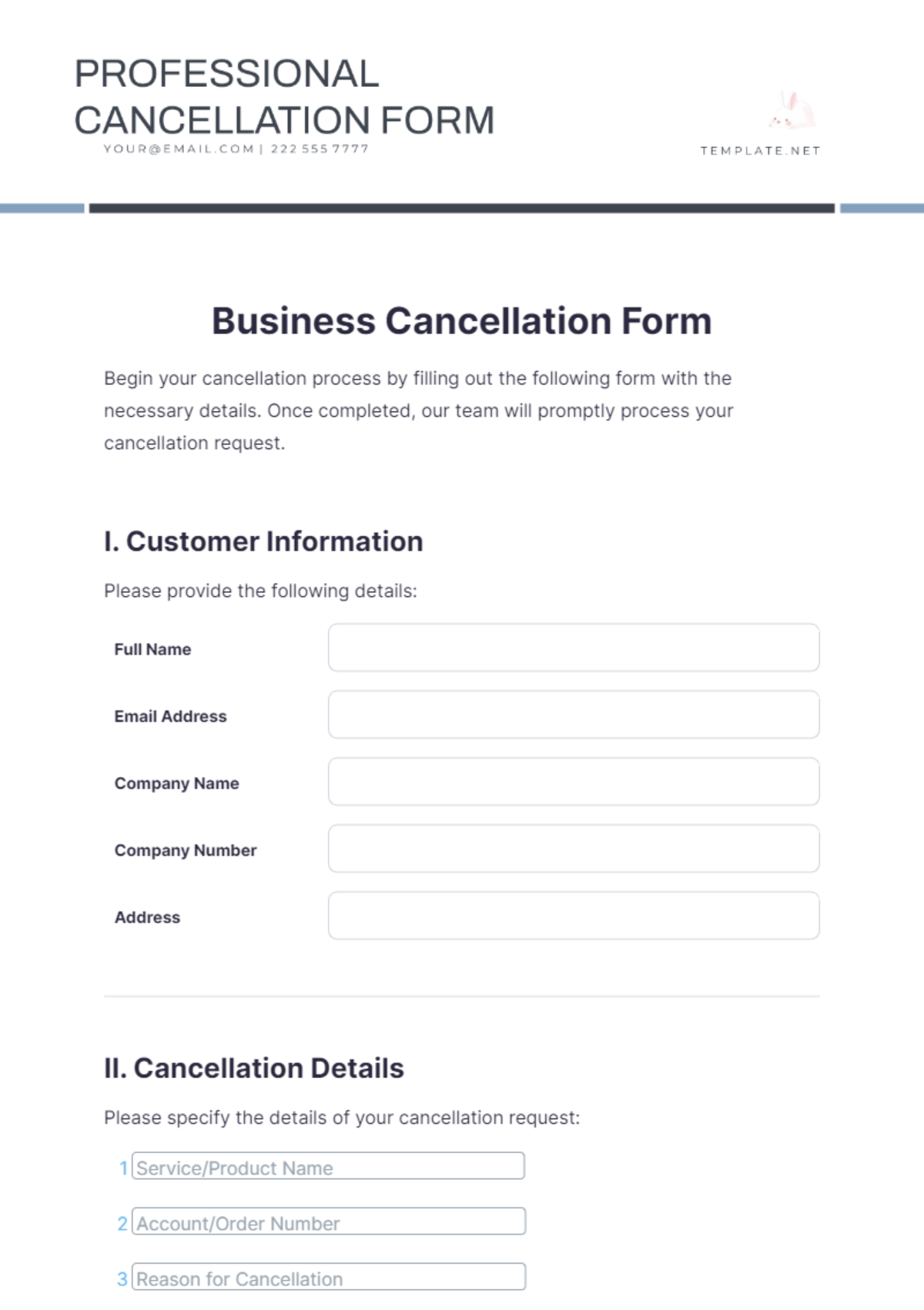 Business cancellation form template edit online download example