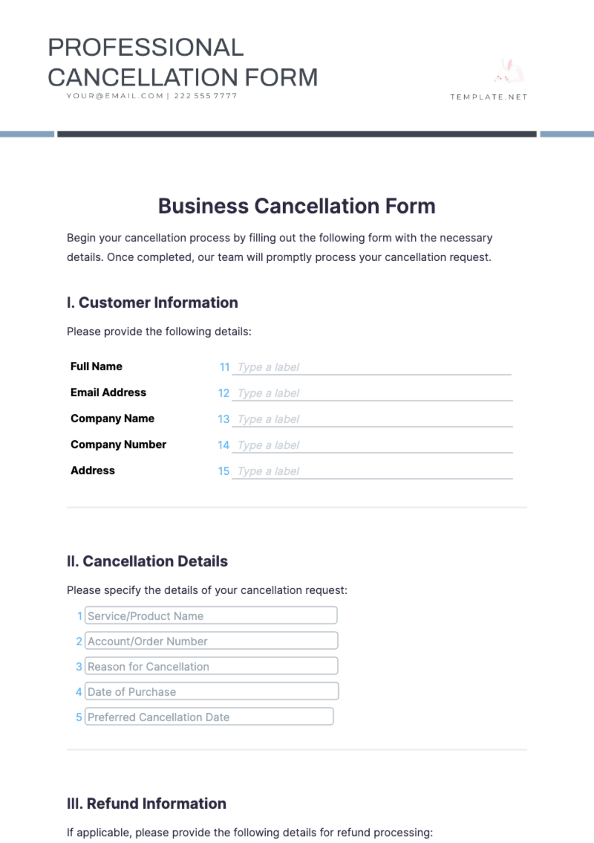 Business Cancellation Form Template