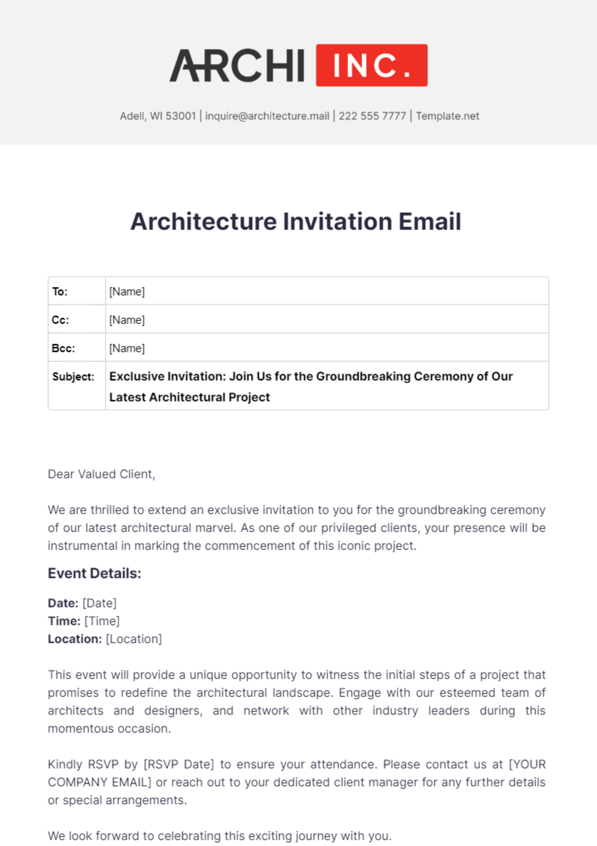 Architecture Invitation Email Template - Edit Online & Download