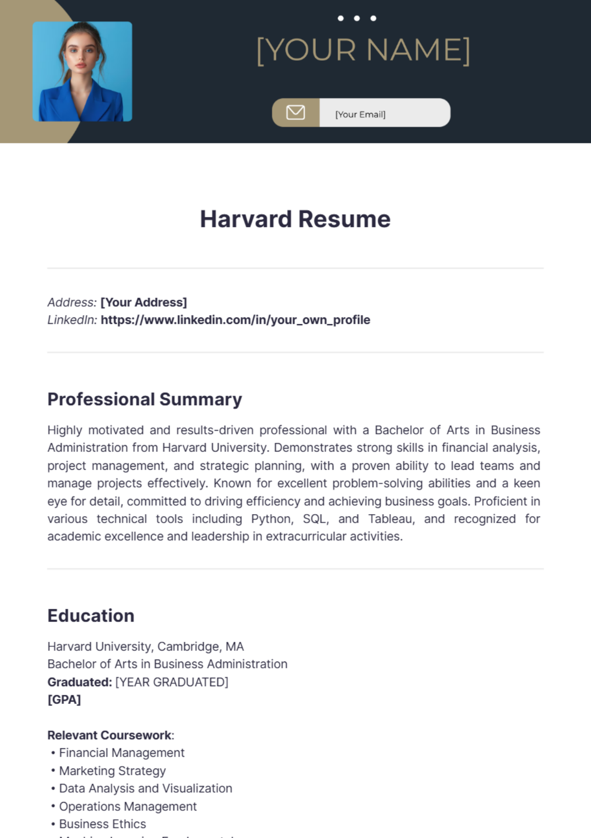 Harvard Resume - Edit Online & Download