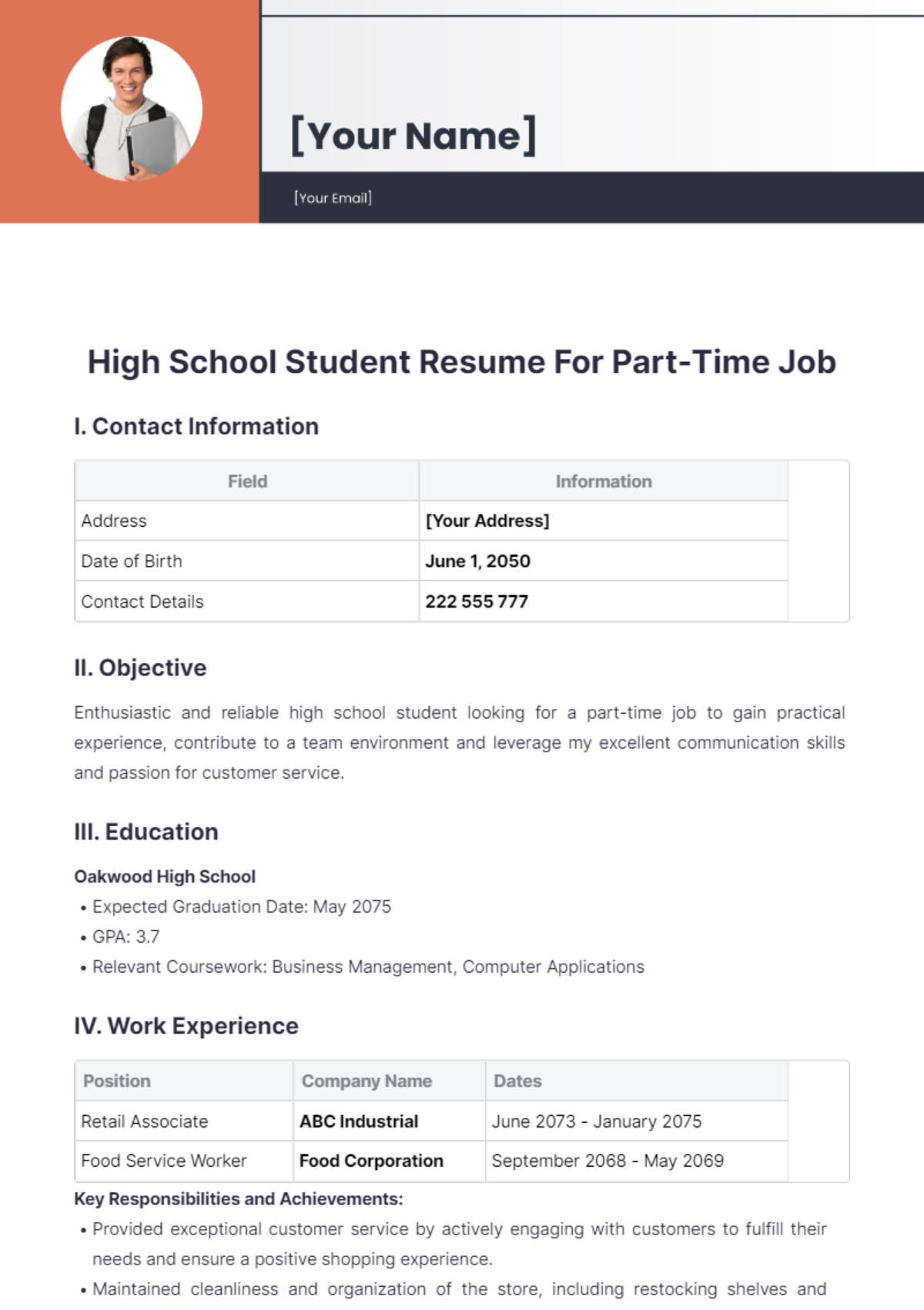 High School Student Resume For Part Time Job - Edit Online & Download