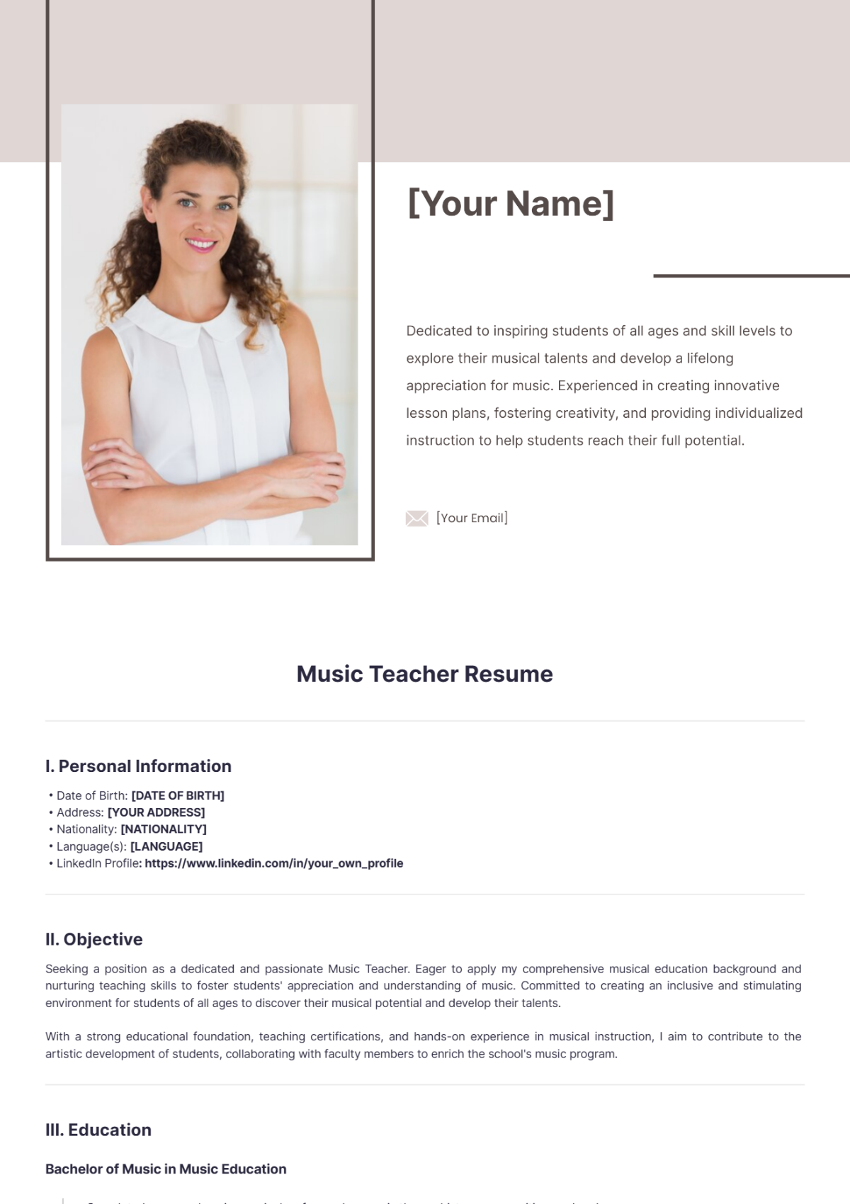 Music Teacher Resume - Edit Online & Download