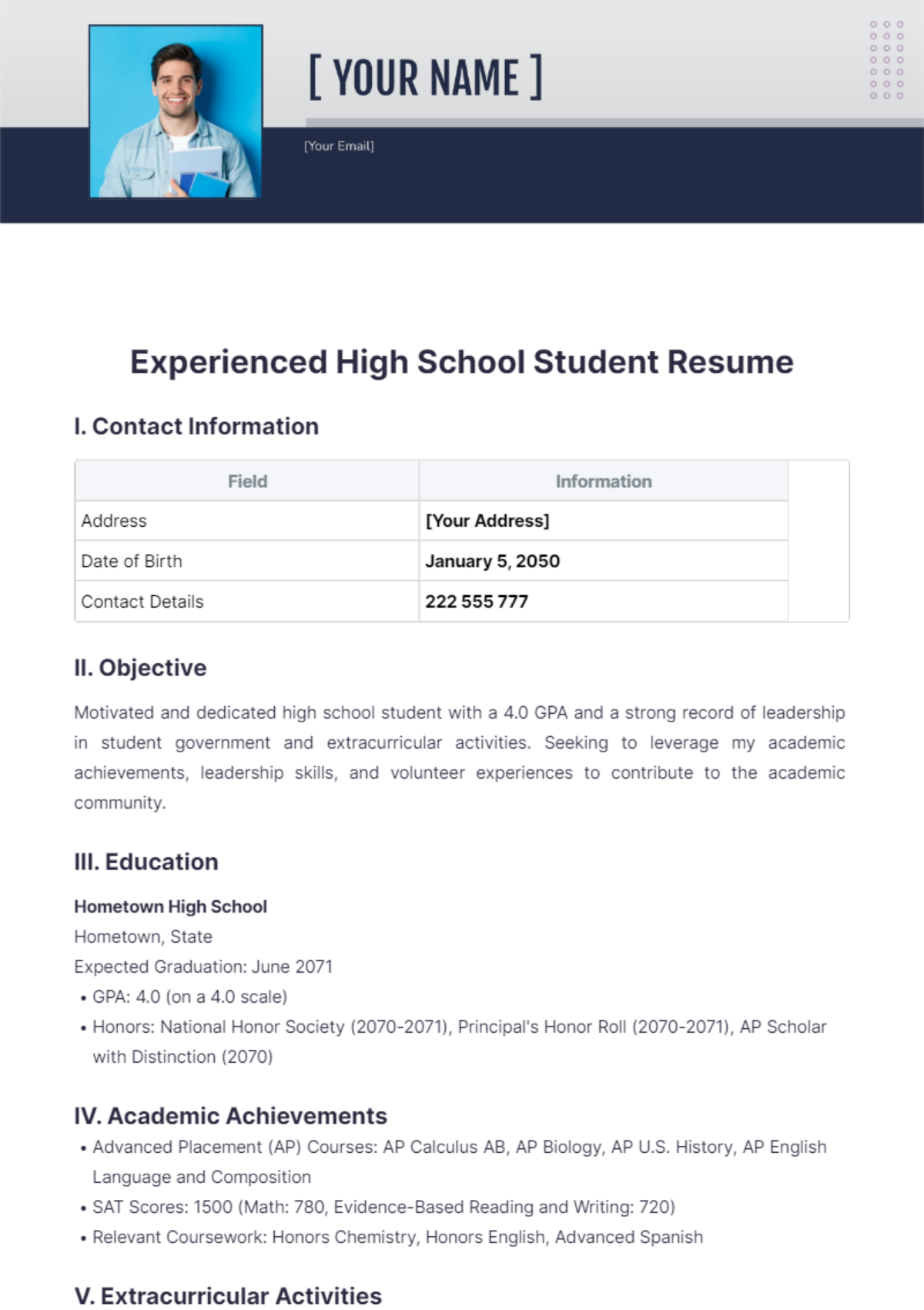 Experienced High School Student Resume - Edit Online & Download