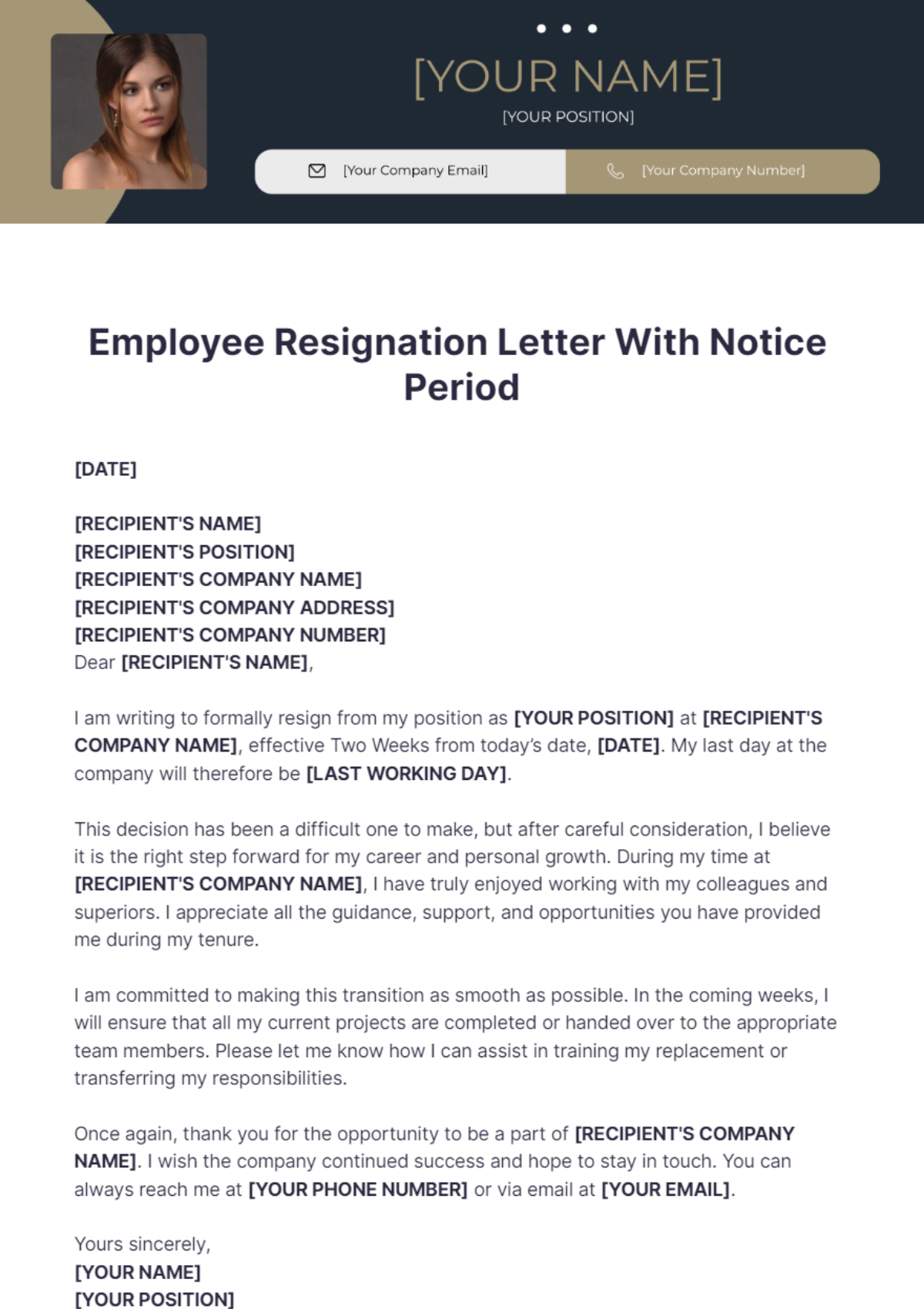 Employee Resignation Letter With Notice Period Template - Edit Online ...