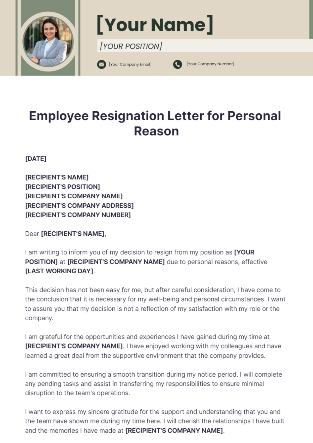 Employee Resignation Letter for Personal Reason Template - Edit Online & Download