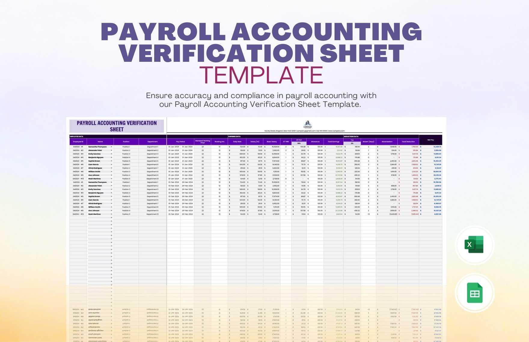 Payroll Accounting Verification Sheet Template in Excel, Google Sheets