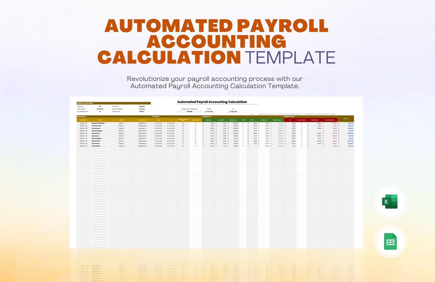 Automated Payroll Accounting Calculation Template in Excel, Google Sheets