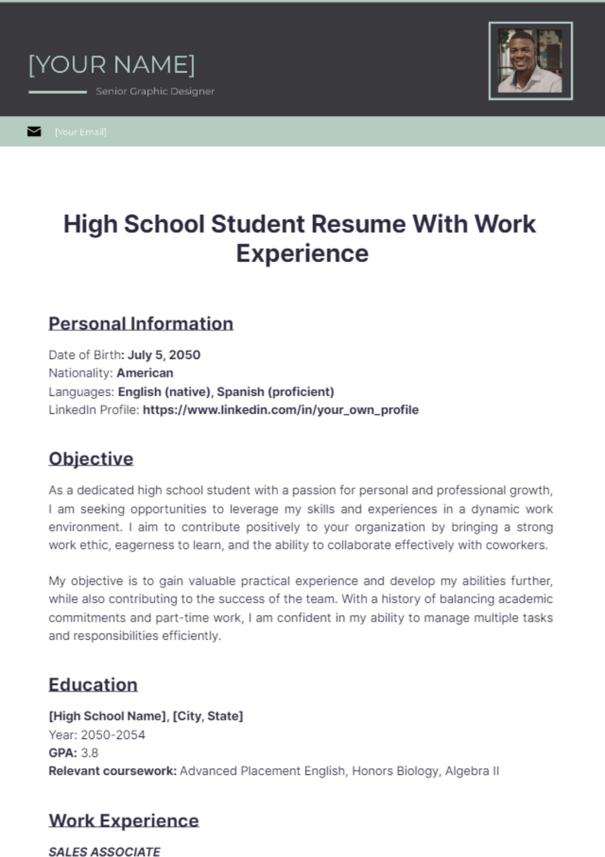 High School Student Resume With Work Experience - Edit Online & Download