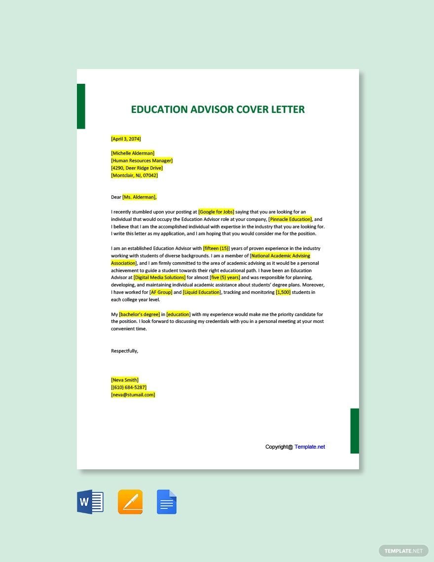 Education Advisor Cover Letter