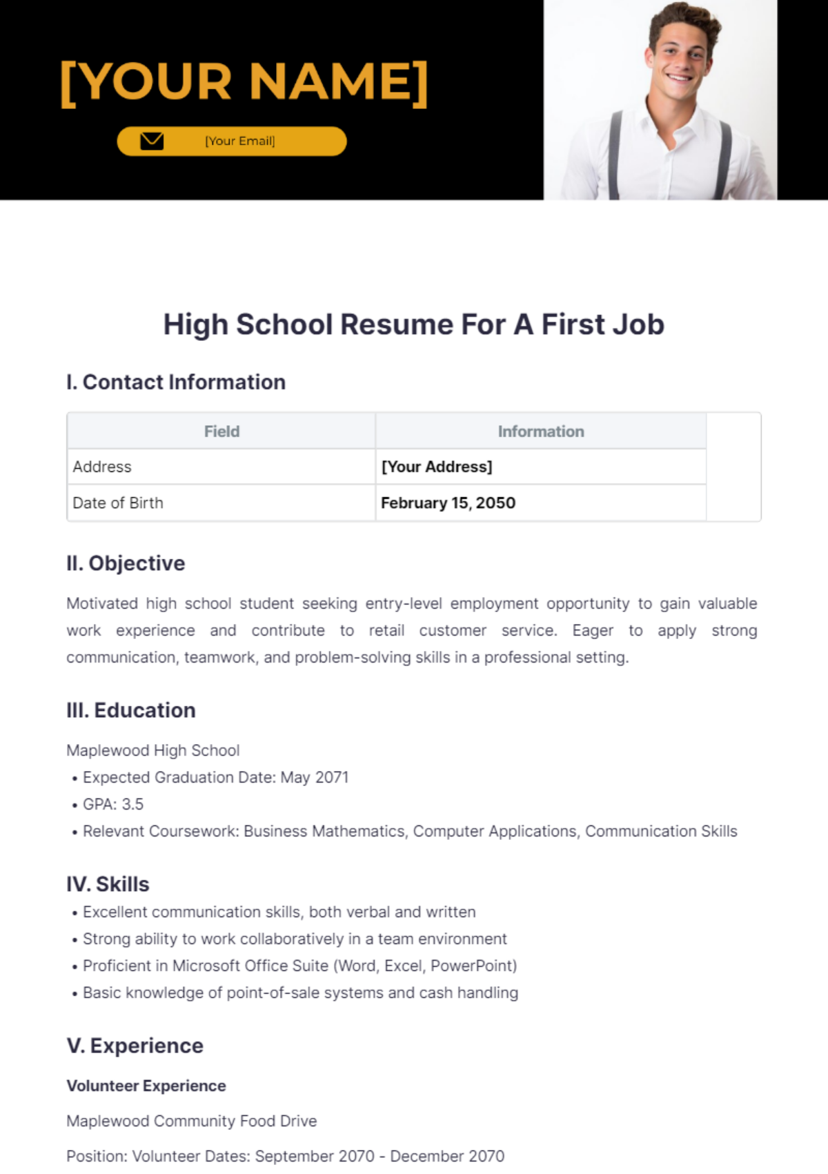 High School Resume For A First Job - Edit Online & Download