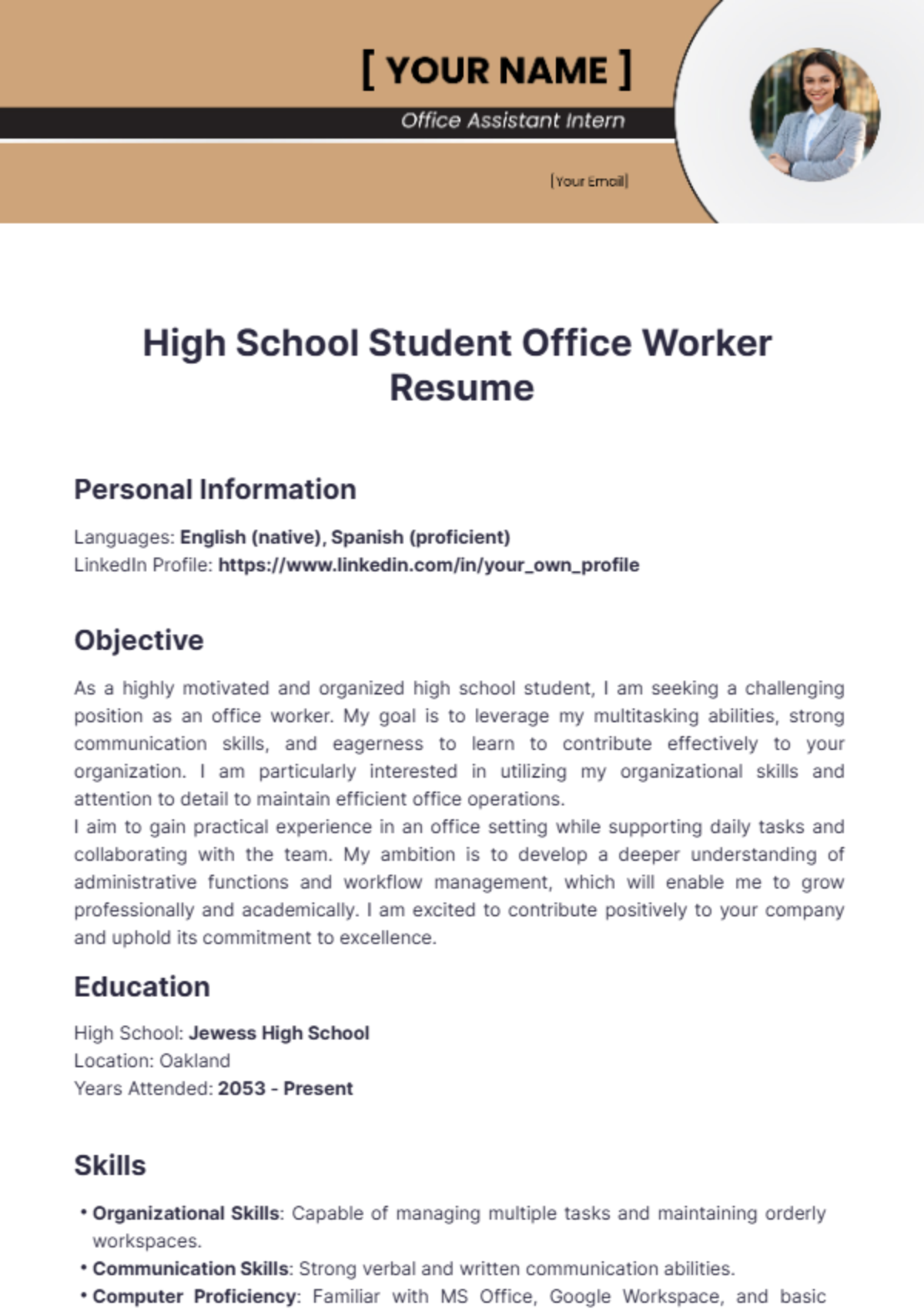 High School Student Office Worker Resume - Edit Online & Download