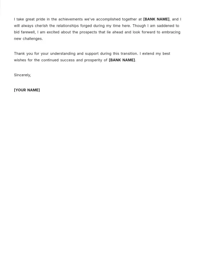 Free Resignation Letter Format for Bank Employee Template to Edit Online