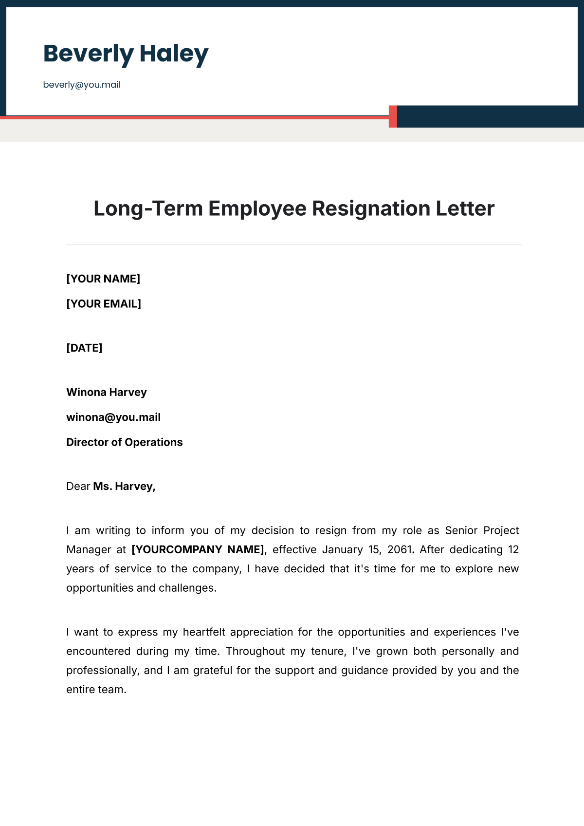 Long Term Employee Resignation Letter Template - Edit Online & Download