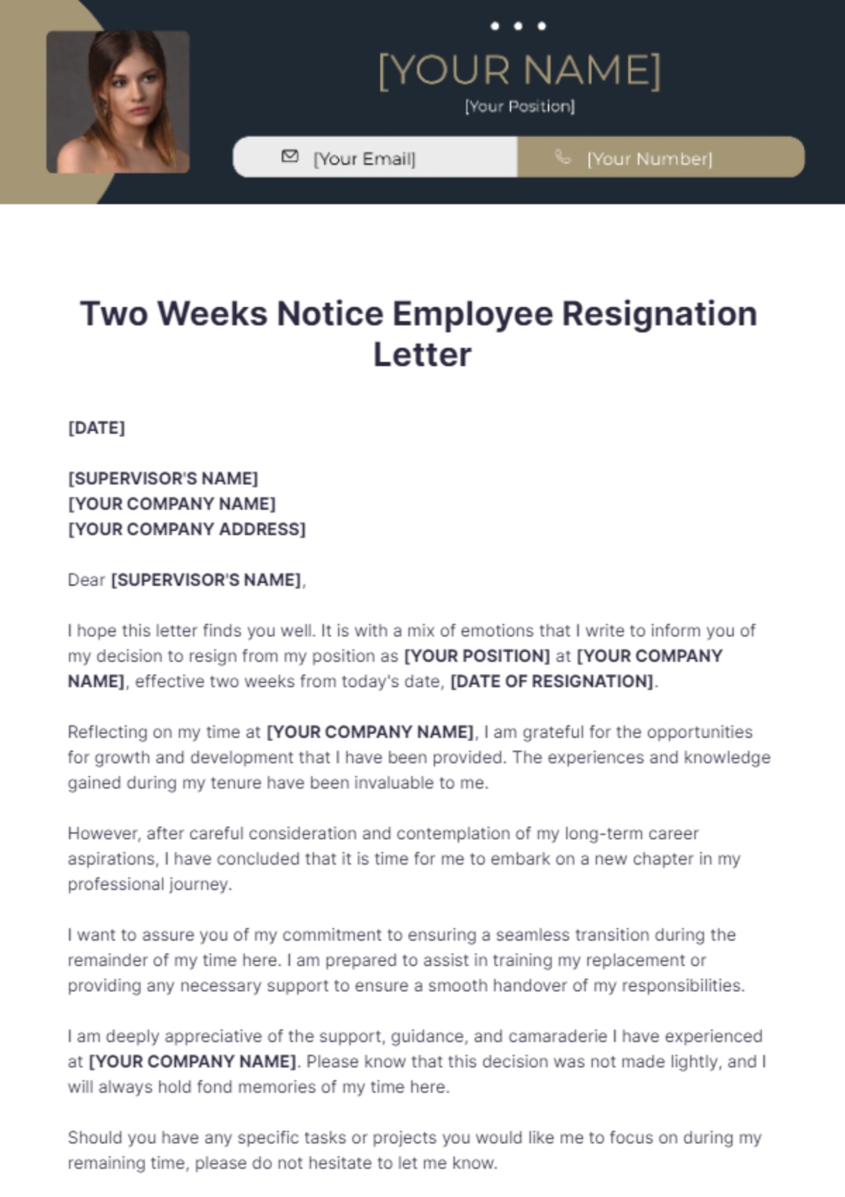 Two Weeks Notice Employee Resignation Letter Template - Edit Online & Download