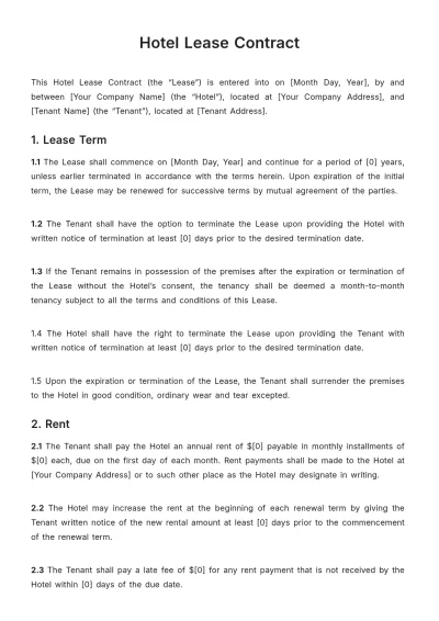 Free Hotel Lease Contract Template to Edit Online
