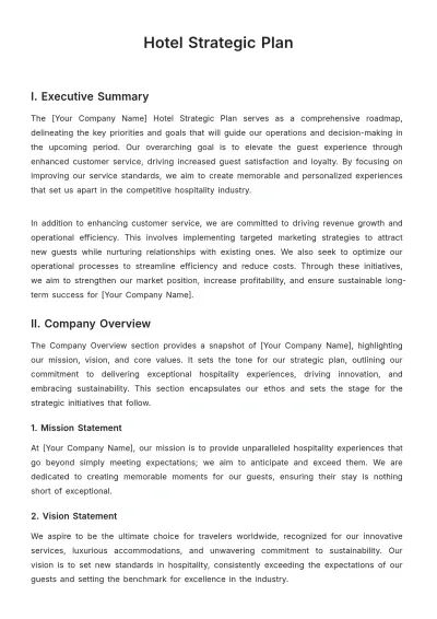 Free Hotel Strategic Plan Template to Edit Online