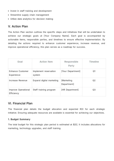 Free Hotel Strategic Plan Template to Edit Online