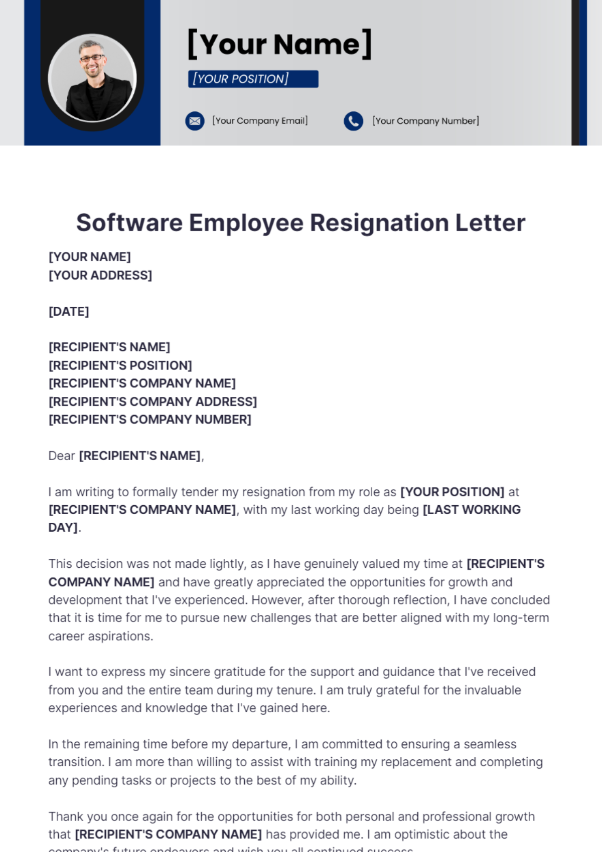 Software Employee Resignation Letter Template - Edit Online & Download