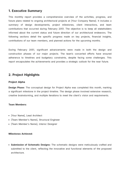 Free Architecture Monthly Report Template to Edit Online