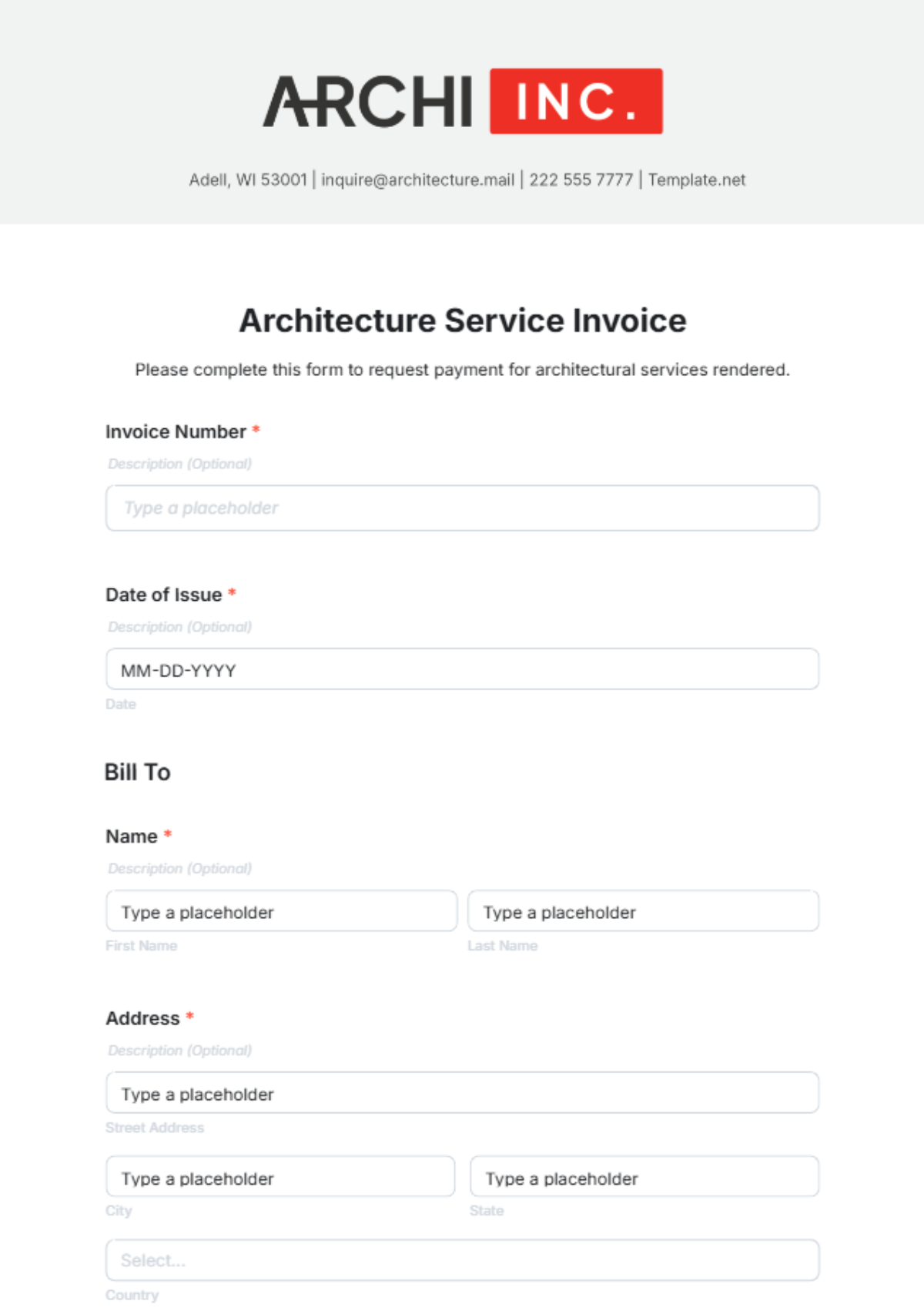 Architecture Service Invoice Template - Edit Online & Download