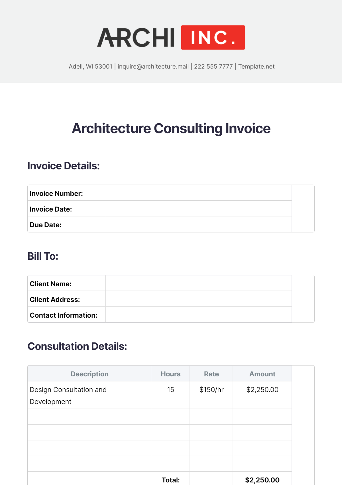 Architecture Consulting Invoice Template - Edit Online & Download