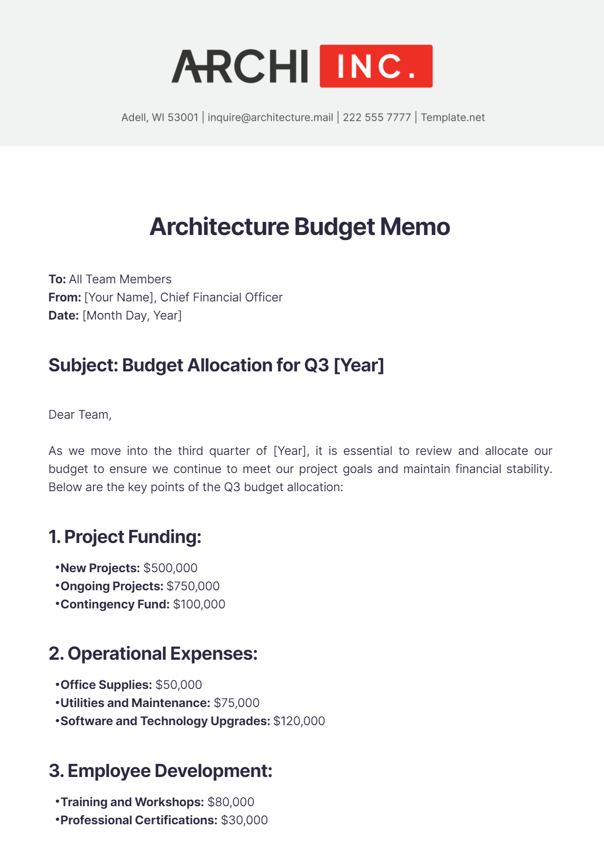 Architecture Budget Memo Template - Edit Online & Download