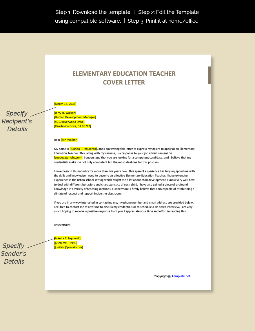 Elementary Education Teacher Cover Letter