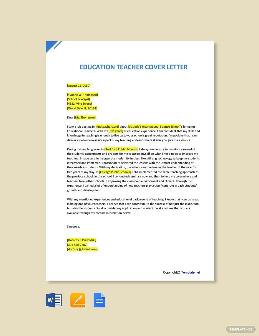 Education Teacher Cover Letter