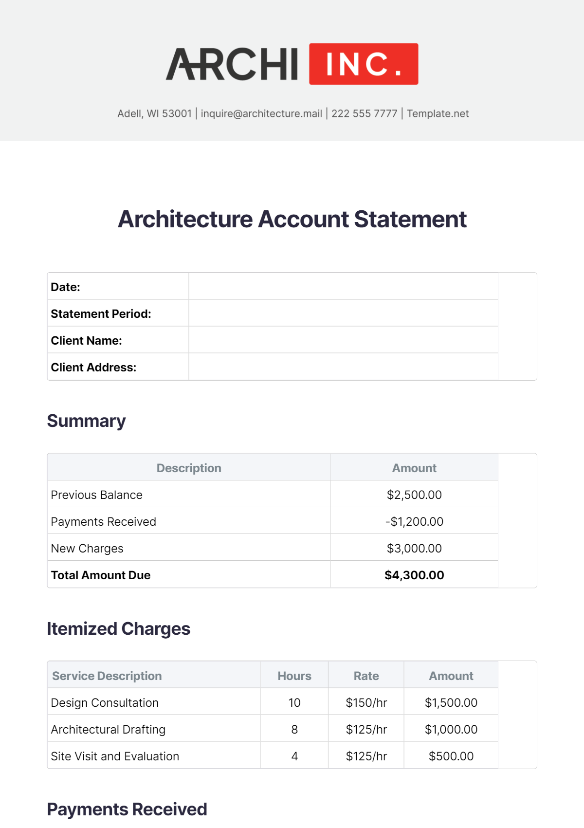 Architecture Account Statement Template - Edit Online & Download