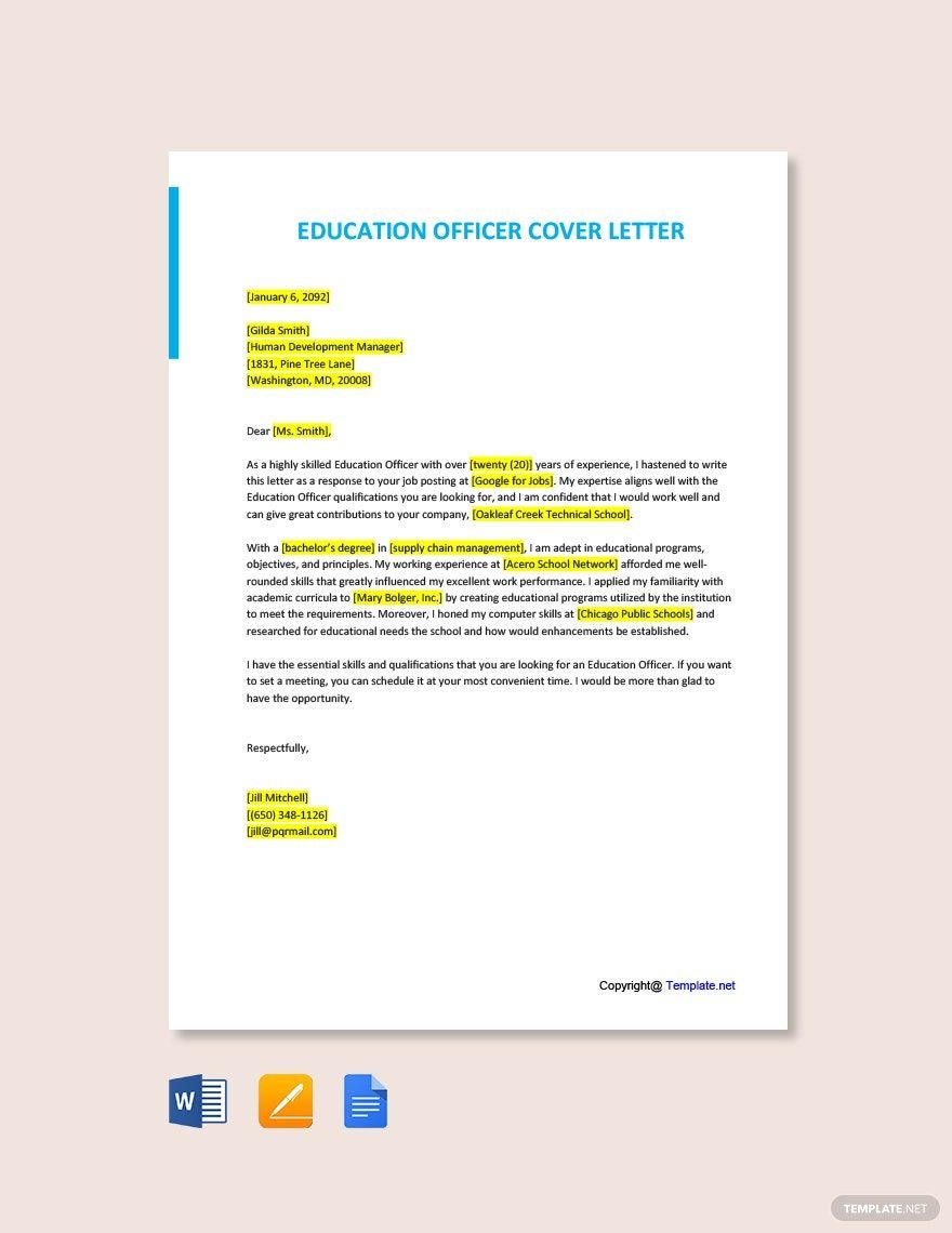 Education Officer Cover Letter