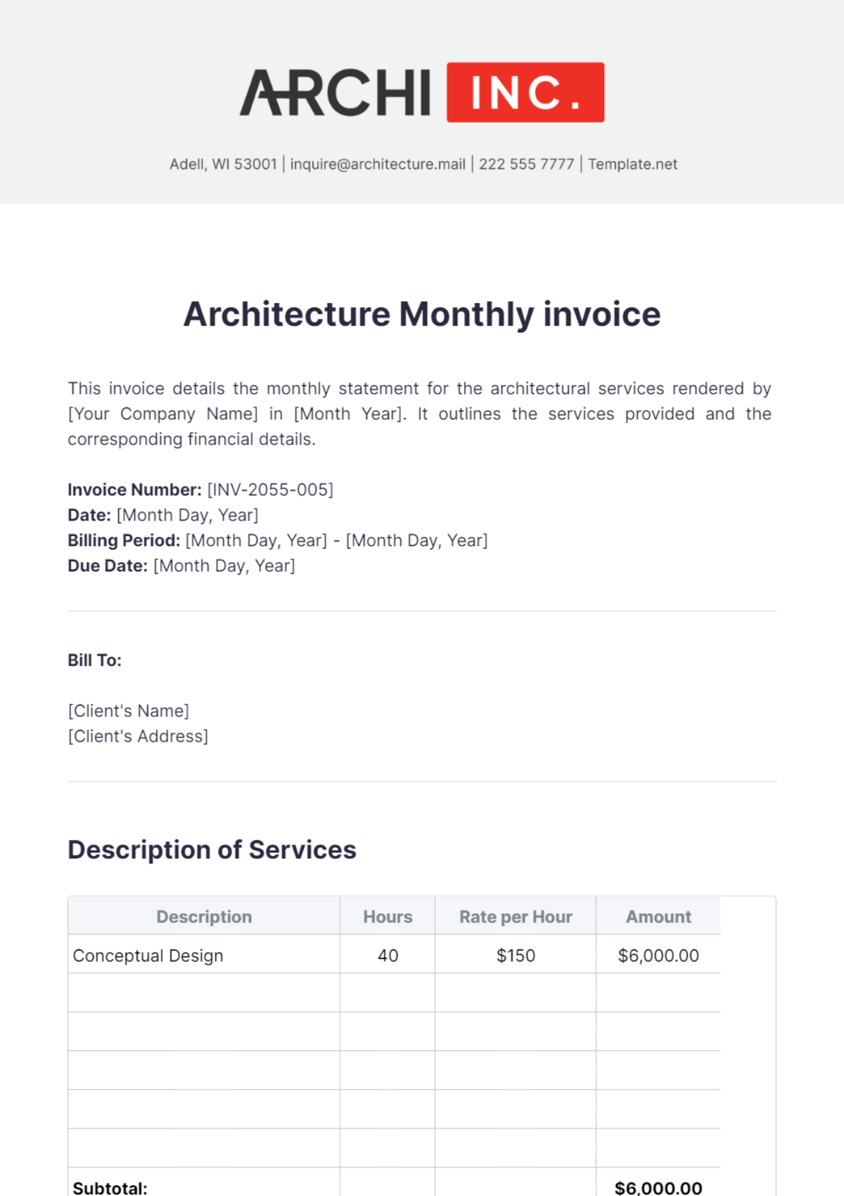 Architecture Monthly Invoice Template - Edit Online & Download