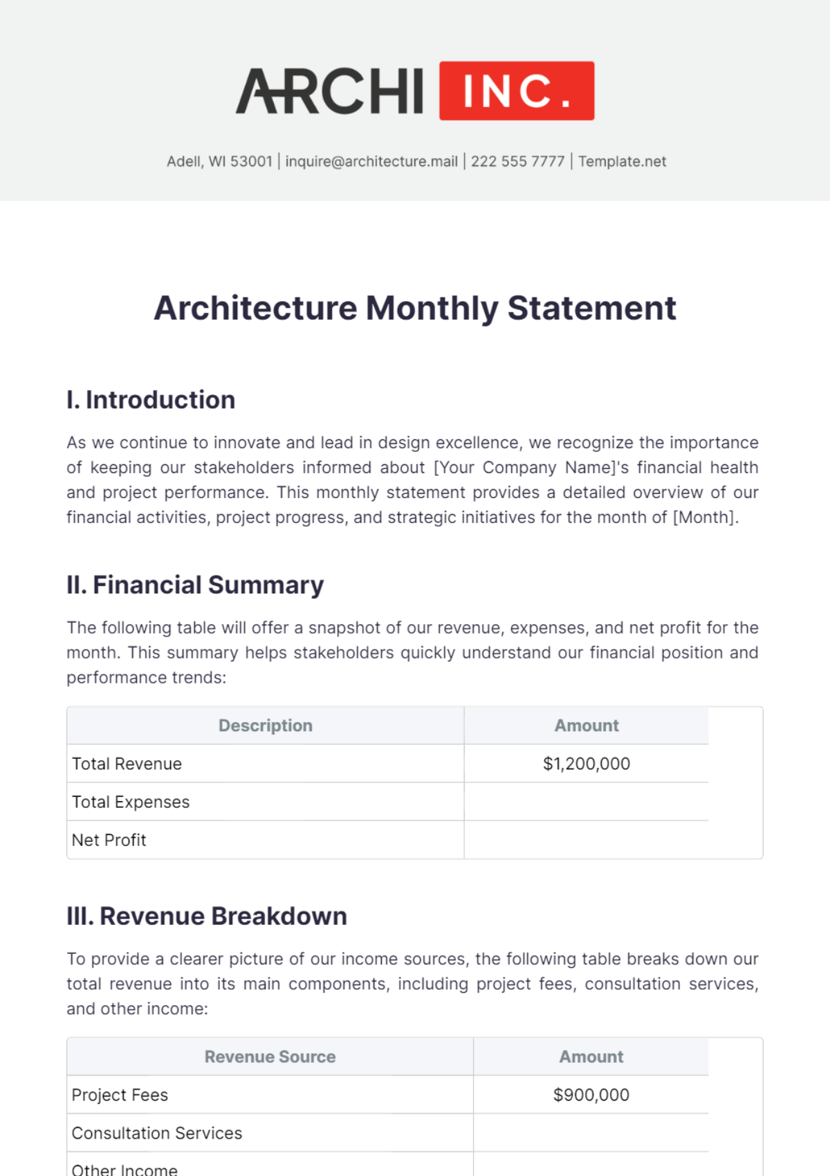 Architecture Monthly Statement Template - Edit Online & Download