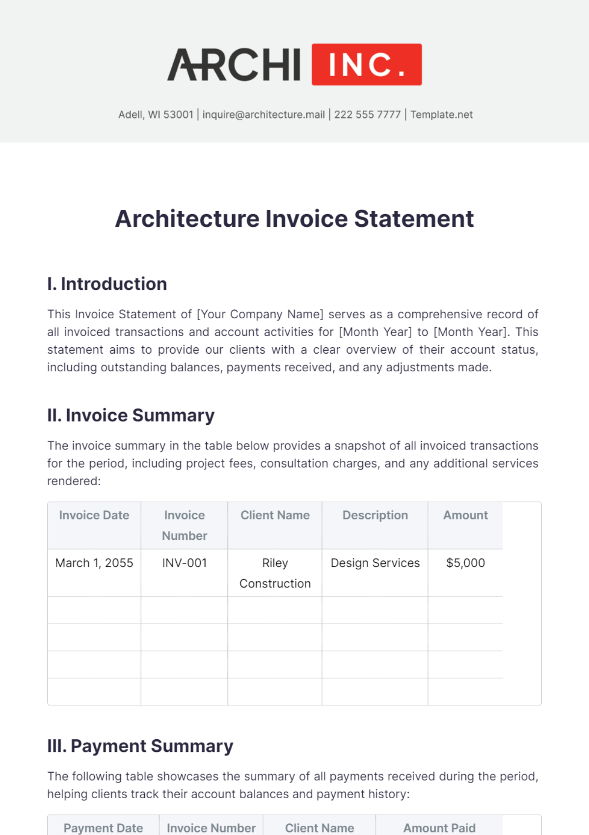 Architecture Invoice Statement Template - Edit Online & Download