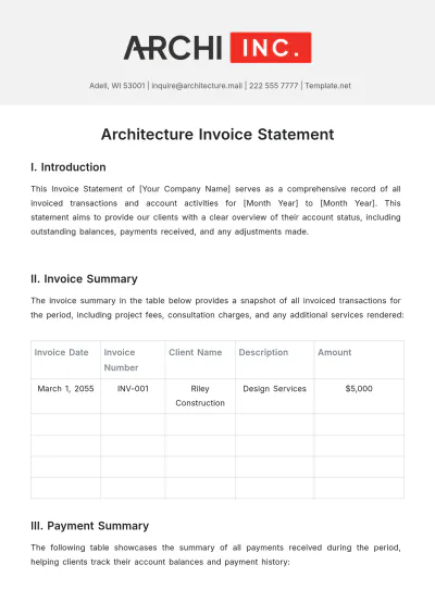 Free Architecture Invoice Statement Template to Edit Online